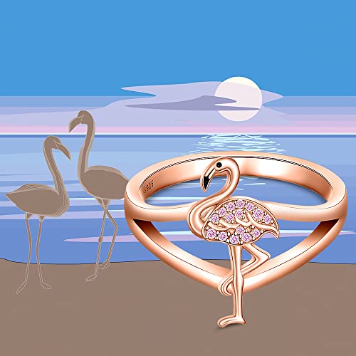 Flamingo Ring for Women Sterling Silver 925 Cute Animal Rose Gold Pink Bird Flamingo Wedding Engagement Finger Rings Summer Jewelry Christmas Gifts3