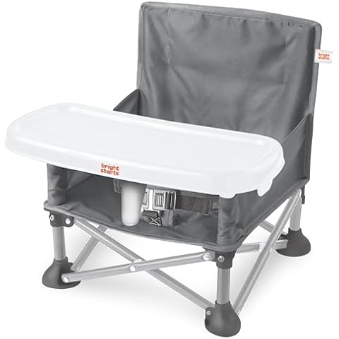 Bright Starts Pop 'N Sit Portable Booster, Indoor/Outdoor Use, Floor Seat with Feeding Tray, Grey, 6 Mos - 3 Yrs Cover