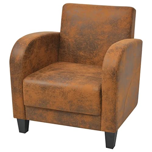 Walnut Armchair Brown Faux Leather Suede 73X72X76 Cm Living Room Chair Synthetic Leather Antique Retro Rocking Chair #TOP29