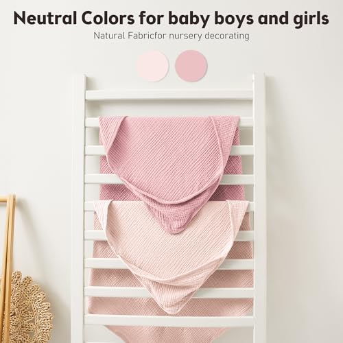 Image of Susurration Hooded Baby Towels for Newborn 2 Pack 100% Muslin Cotton Towel for Babies，Highly Absorbent and Newborn Essential (Pink)