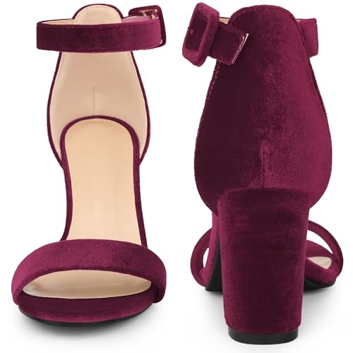 Perphy Velvet Ankle Strap Chunky Heel Sandals for Women Open Toe Dress Shoes2