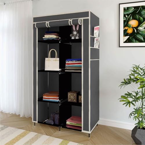 Image of GTC 4+4 Layer Collapsible Wardrobe for Clothes with Side Pocket 7800-2 (84CM x 42.5CM x 166CM, Grey) Storage Unit