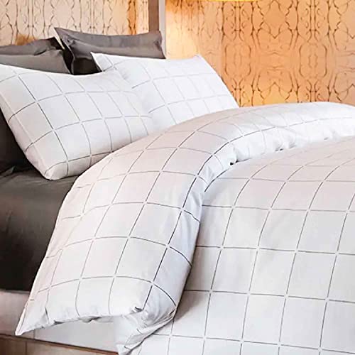 Image of SleepyCat Duvet Cover, 100% Cotton 200TC Percale Combed Yarn, with Corner Ties & Coconut Button Closure, Oeko-TEX & AZO Free, (Double Size, 90x100 inches) Overboard Checks