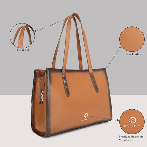 Image of Caprese Dee Large Laptop Compatible Tote Bag for Women with Multi Compartments | Stylish Shoulder Bag with Premium Metal Letter Logo | Perfect for Daily Use Work, Office & Professionals