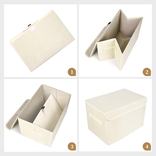 Bagnizer Medium 22 Quart [4-Pack] Linen Fabric Foldable Storage Cube Bin Organizer Basket With Flip-Top Lid & Handles, Clothes Blanket Box For Nursery, Playroom, Home, Office, Closet (14.6 X 9.5 X 9.5, Beige) #TOP5