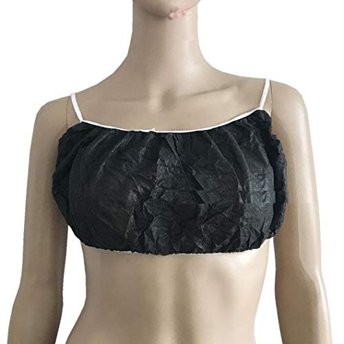 20Pcs Non-woven Disposable Bras Shoulder Loop Bra Bandeau for Beauty Spa Treatments Travel Use, Individually Wrapped (Black)