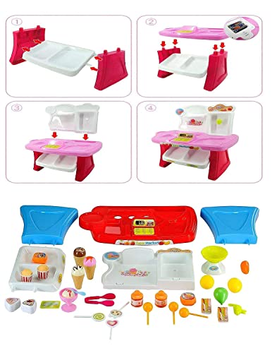 Image of LONGMIRE Plastic 42 Pcs Big Size Kitchen Playset | Musical & Light Kitchen Set Toy for Kids with Sound and Accessories Set for 4 Year Old (Lngmr-14- Candy Shop)
