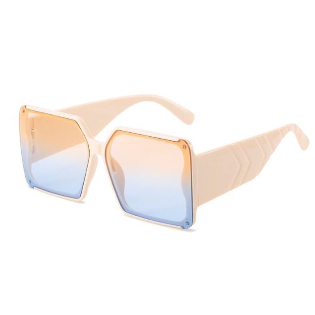 Square Large Frame Sunglasses UV Protection Sunshade Sunglasses for Men and Women Cute Wide Temples Sunglasses Rice White