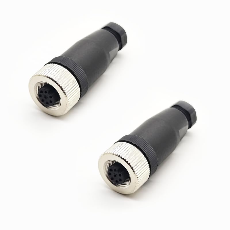 M12 8 Pin Female Connector, Straight Field Assembly Wireable Adapter 12mm A Code Industrial Circular Connector IP67 Waterproof Sensor for PG7 Cable Unshiled 30V 2A AC/DC for Electric Bicycles（10pcs）