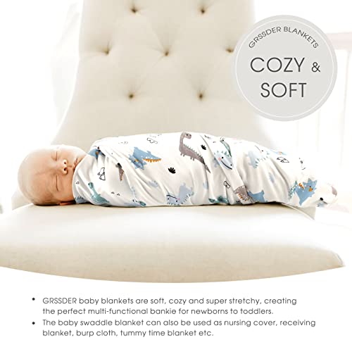 Image of GRSSDER Baby Blankets Super Soft Jersey Knit Swaddle Blanket for Baby Girls and Boys, Double Layer Receiving Blankets 34 x 44 Inches Extra Large for Baby Swaddling, Happy Dinosaur