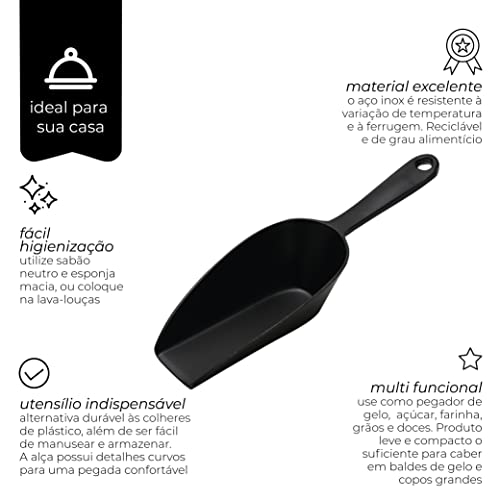 Mimo Style Pá Para Gelo em Inox Cor Preta, Também Pode Ser Útil Para Açúcar, Farinha, Pipoca e Doces