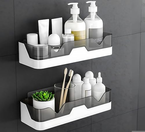 Image of Wall Mounted Shelf, Self-Adhesive, No-Drill ABS Plastic Organizer Rack for Bathroom, Kitchen & Home Accessories, Bathroom Hardware & Accessories for Shampoo, Soap & Toiletries