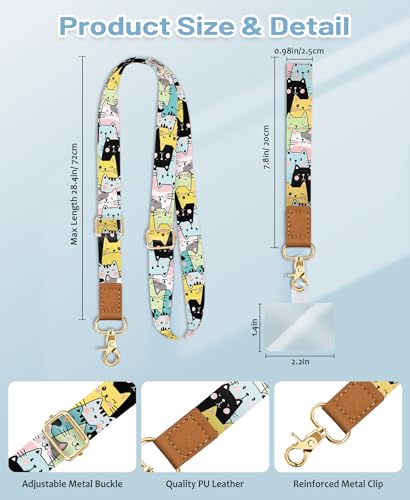 Image of Yonlevres Phone Lanyard Crossbody Strap Wrist Neck Adjustable Women Cat | Cute Cell Phone Lanyard for Travel Daily, Hands-free, Fit Keys ID Badge, for Full-coverage Phone Case, Accessories, Gifts