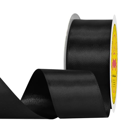 Image of Double Face Black Satin Ribbon 1-1 /2 inch X 25 Yards Polyester Black Ribbon for Gift Wrapping Very Suitable for Weddings Party Hair Bow Invitation Decorations and More