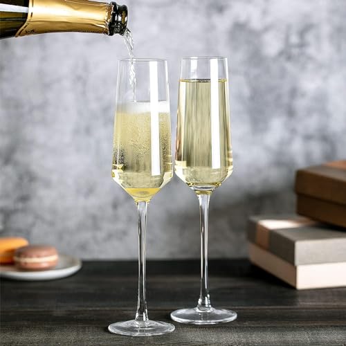 Image of Champagne Flute Glass, Wine Glass, Clear, 250 ml, Long Steam Lead Free Champagne Glasses Set of 2 (Long Wine Glass $.., 2)