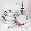 Phantom chef 18 piece cookware set non stick ceramic coating oven dishwasher safe pfoa free aluminum pots pans set with lids stay cool handles induction stovetop compatible beige  urban country home decor