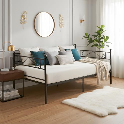 GOKHOMX Canapé Lit Banquette 1 Place avec Rangement sous Le lit, Cadre de Lit Une Place 90x190 cm avec Sommier Métal pour Chambre à Coucher Salon Chambre...