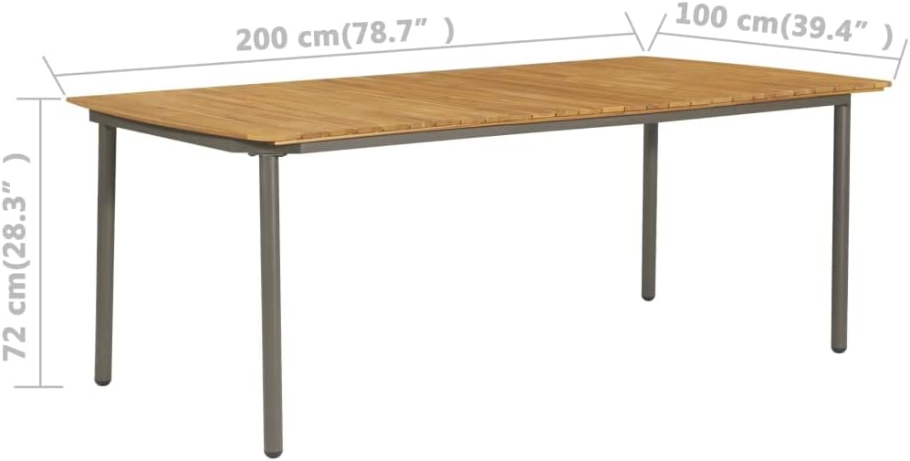 Patio Table,Outdoor Dining Table,Porch Side Table,Garden Table,Garden Table for Picnic Camping Porch Deck Lawn Backyard, 78.7"x39.4"x28.3" Solid Acacia Wood and Steel
