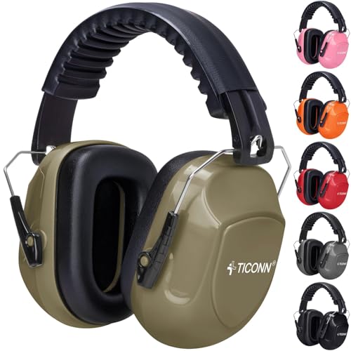 TICONN Noise Cancelling Ear Muffs for Adults, SNR 33dB Hearing Protection, Adjustable Safety Earmuffs for hunting, Construction (FDE)