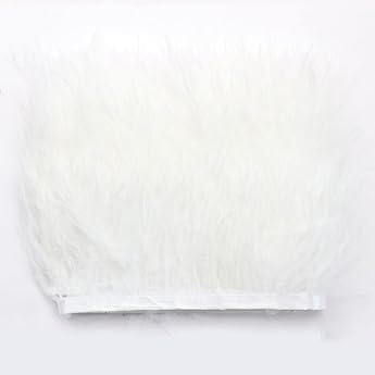 Ostrich Feathers Fringe Trim 1 m 8-10 cm Natural Feather Fringe Tassel Fringe Trim Fringe Ribbon for DIY Dress Sewing Craft Costumes Decoration Halloween Feather Band Craft Accessories - White