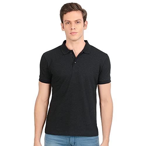 Image of AWG ALL WEATHER GEAR Men's Cotton Regular Fit Solid Polo Neck T-Shirt Navy Blue Melange