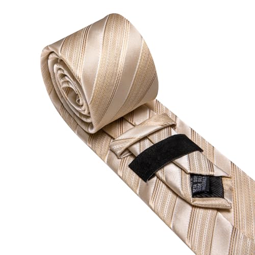 Image of Barry.Wang Tie Sets for Men Silk Stripe Necktie Woven Checkered Handkerchief Cufflinks Formal Business Wedding