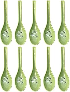 10 Pcs Asian Soup Spoon Melamine Style Soup Spoons Appetizer Tableware for Home, Kitchen, or Restaurant, Green