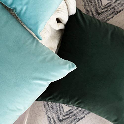 Image of Decorative Holland Velvet Cushion Square Pillow Covers Pillowcases for Sofa Bedroom with Invisible Zipper || (Aqua Green, Set of 5 Piece (16X16 Inches)