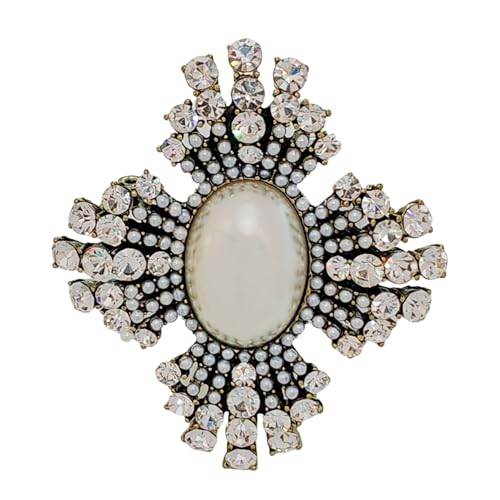 CYPINA Elegant Vintage Silver-tone Crystal & Pearl Maltese Cross Brooch Pin Church Wedding Accessory