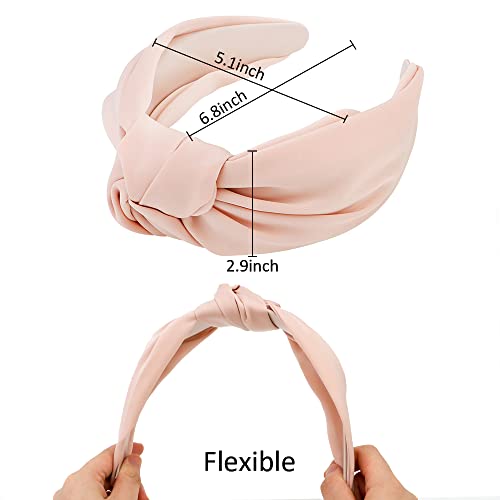 Atoden Knotted Headbands For Women 2 Pcs Top Knot Headbands Head Bands For Women's Hair Wide Headbands Non Slip Satin Silk Hair Bands White Headband Pink Headband Fashion Hair Accessories Gifts #TOP4