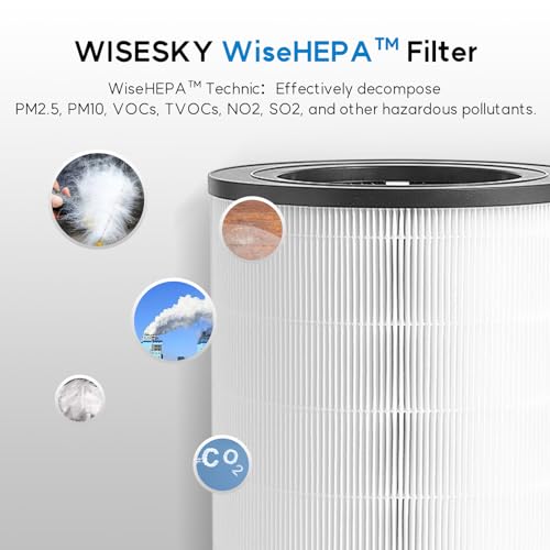 Image of WiseHEPA Carbon Replacement Filter Compatible with WS360A Air Purifier, 9.33 inchL x 9.33 inchW x 10.39 inchH, Removes Pollen, Dust, Smoke, 1 Pack, White, Coverage 1644 sq.ft