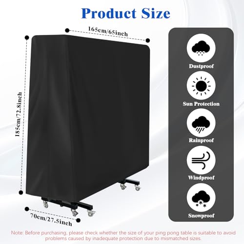 Venprodium 165×70×185cm Tischtennisplatte Abdeckung, Oxford Abdeckung Tischtennisplatte Outdoor, Wasserdichte Tischtennis Abdeckung Outdoor, Reißfest, für Outdoor und Indoor, Schwarz