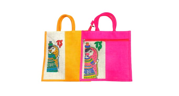 Veli Enterprise Multipurpose Jute Bag with Zip Closure | Lightweight Double Handle Shopping and Travel Bag | Gift Item for Family and Friends (Pack of 1)