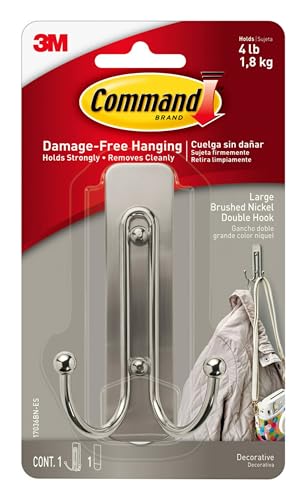 Command Brushed Nickel Double Decorative Hook for...