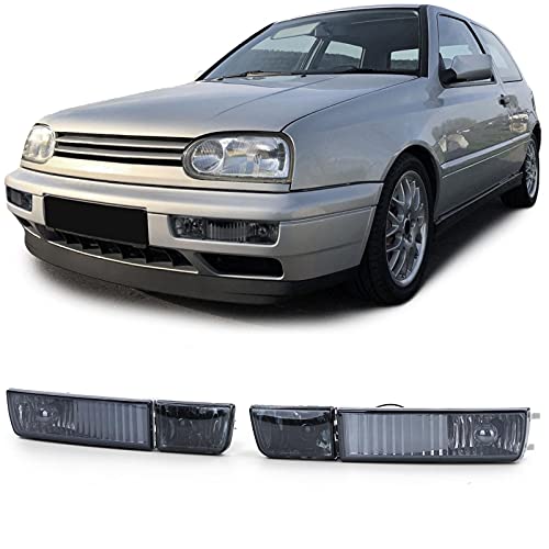 Carparts-Online Klarglas Nebelscheinwerfer mit Blinker Schwarz Smoke für VW Golf 3 Vento 91-97