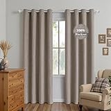 FancyRoof 100% Blackout Linen Curtains for Bedroom 84 Inches Long, Black Out Thermal Insulated Grommet Curtains 2 Panels Set,Sun Blocking Privacy Drapes Living Room Nursery (52W × 84L inch, Beige)