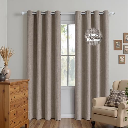 FancyRoof 100% Blackout Linen Curtains for Bedroom 84 Inches Long, Black Out Thermal Insulated Grommet Curtains 2 Panels Set,Sun Blocking Privacy...
