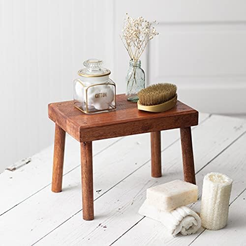 Rustic Polished Wood Farmhouse Footstool, 8¼'' High