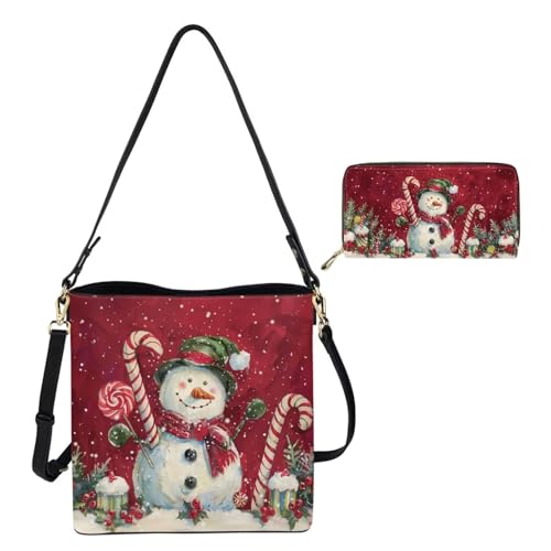 Image of HUGS IDEA Leather Purses and Handbag for Women Bucket Bag with Wrist Wallet 2 Packs