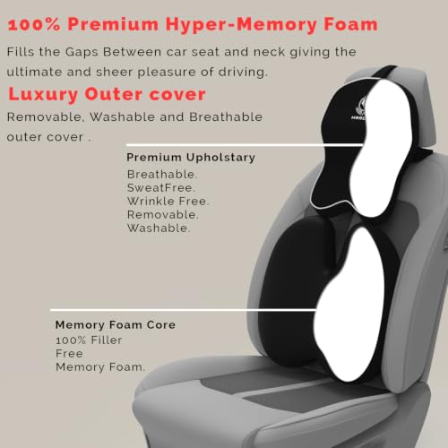 Image of MRRON Orthopedic Memory Foam Lumbar Backrest & Neck Rest Cushion for Car Seat - Ergonomic Car Back & Neck Support Pillow Combo - Pain Relief for Long Drives, Sciatica, Posture (Black, BacKpro)