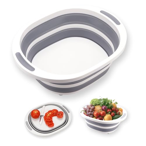 Image of Mecyfaty Collapsible Wash Basin with 8L Capacity, Functions as Both a Dish Basin and a Cutting Board. Portable and Suitable for Use as a Dish Pan for Kitchen Sinks, Camping Sinks