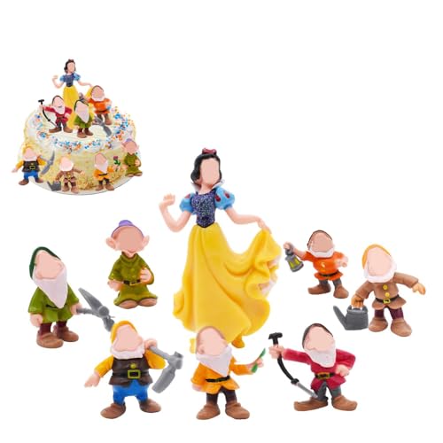 XNAUVOI 8 pcs Princesa Decoración de Tartas, Mini Figuras de Princesa, Blancanieves y Siete Enanitos Tarta Decoración, Princesa Figure de Colección Niños Fiesta de Cumpleaños Decoraciones