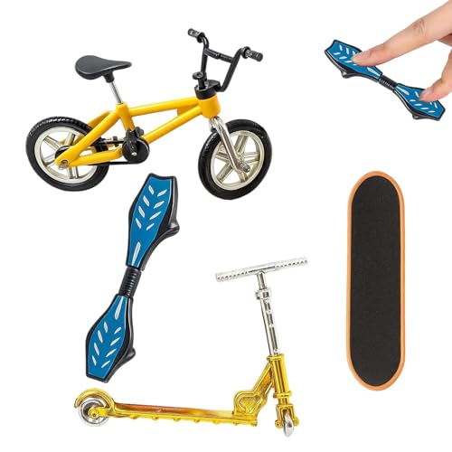 4PCS Alloy Finger Scooter & Finger Bike Durable Tailwhip Finger Scooter Set portable Mini Skateboard for Indoor and Outdoor Gaming Fingertip and Desktop Decoration