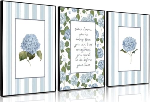Tableau hortensia bleu en toile imprimée 50x70cm lot de 3 affiches fleuries avec cadre interne