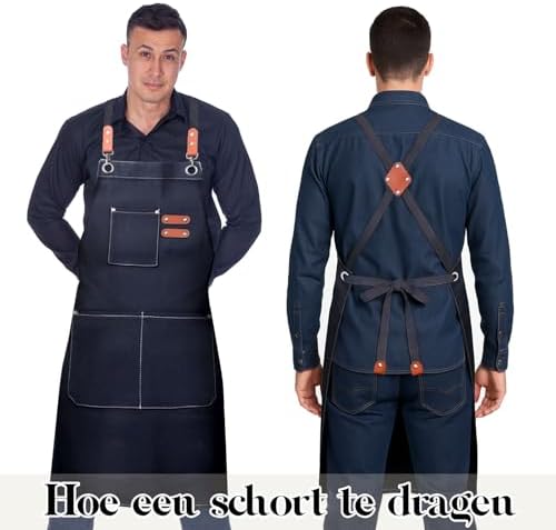 FortuWrap Chef Cotton Canvas Apron for Men Women with Pockets Black — view 6