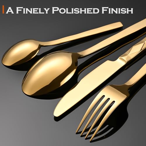 Gold-Silverware-Set-Luxury-30-Piece-Flatware-Set-for-6-Cutlery-Set-Stainless-Steel-Diamond-Cut-Pattern-Home-Wedding-Party-1810-Stainless-Steel-Tablewaret-Dishwasher-Safe-Utensils Gold Silverware Set Luxury 30 Piece Flatware Set for 6 Cutlery Set Stainless Steel Diamond Cut Pattern Home Wedding Party 1810 Stainless Steel Tablewaret Dishwasher Safe Utensils