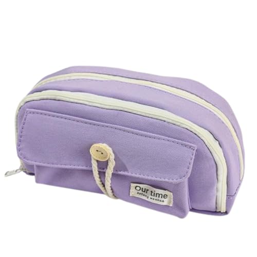 Image of Kawaii Cute Aesthetic Pencil Case for Girls & Boys | 3 Layer 6 Compartment Large Capacity Pencil Pouch with Zipper | Cartoon Stationery Organizer Bag for Students & Kids (Purple)
