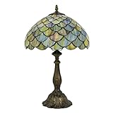 GILGGAK Tiffany Style Table Lamp Vintage Stained Glass Desk Lamp Mable Gradient Green Fish Scales Bedside Reading Light Decor Bedroom Living Room Home Office D12 xH18 (Green Fish Scales)