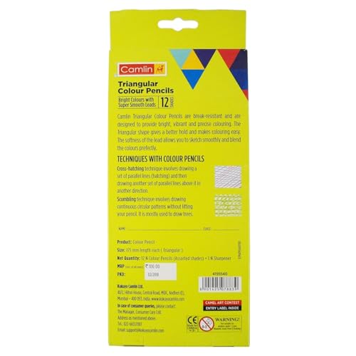 Image of Camel 12 Shades Premium Triangular Colour Pencils - Vibrant Multicolor Shades | Soft, Smooth & Break-Resistant Leads | Ideal for Drawing, Sketching, Coloring & School Art Projects