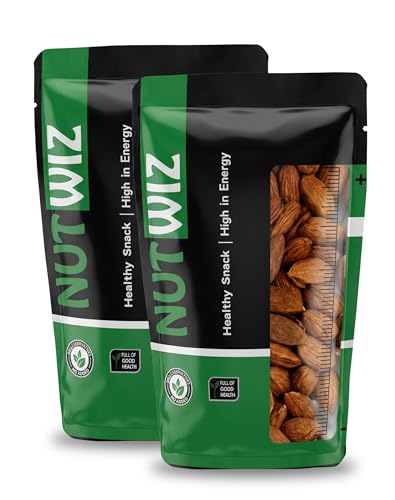 Image of Nutwiz Kagazi Whole Badam 400 Grams (200 Grams X 2) Thin Shell Almonds | Packed with Protein, Fiber, and Vitamins Easy to Crack, Supports Brain Health and Boosts Energy Great Snack Option